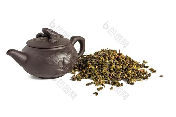 干的干燥的树叶关于茶水<strong>铁观音</strong>,分散的大约一porcel一in茶水po