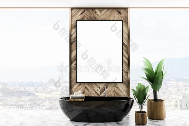 木制的浴室和黑的澡盆,海报