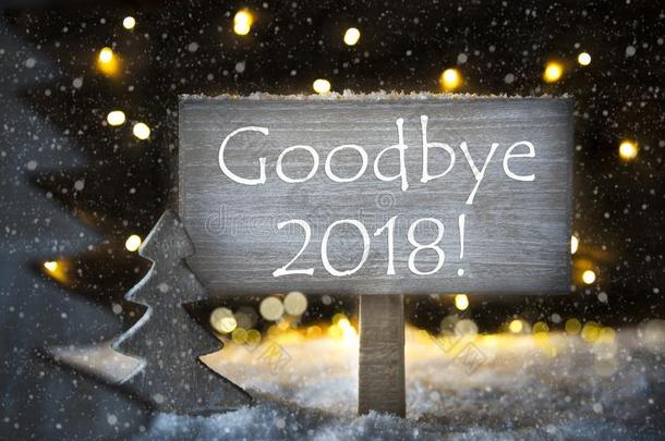 白色的圣诞节树,文本再见2018,雪花,雪