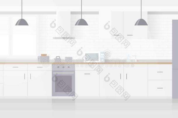 现代的新的光内部关于厨房和白色的家具