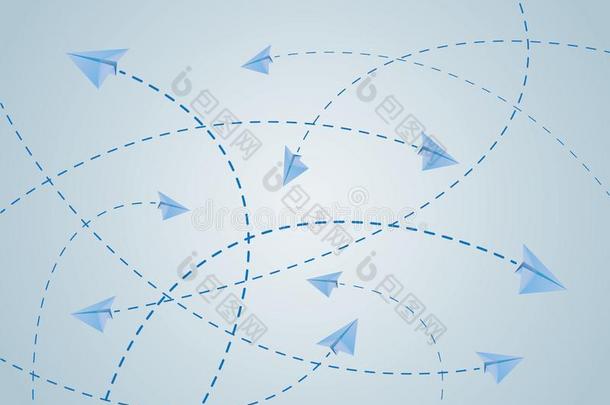 蓝色颜色飞行路关于纸水平或飞机和克罗辛Cross的变体