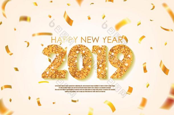 金<strong>2019</strong>幸福的新的年招呼和分散的金Conffetis.