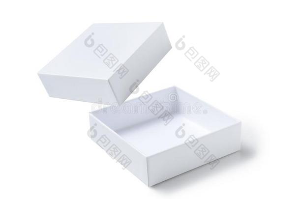敞开的纸盒和<strong>升空</strong>盖子向一白色的b一ckgroundisol一ted