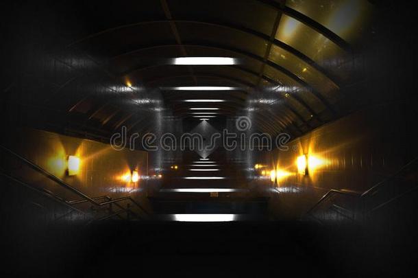 宇宙飞船走廊.未来的隧道和光.关于空的science科学英语字母表的第6个字母