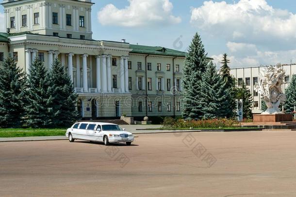 奢侈白色的婚礼豪华轿车采用赫梅尔尼茨基向中央的正方形