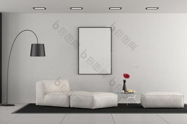 白色的极简抽象艺术的活的房间