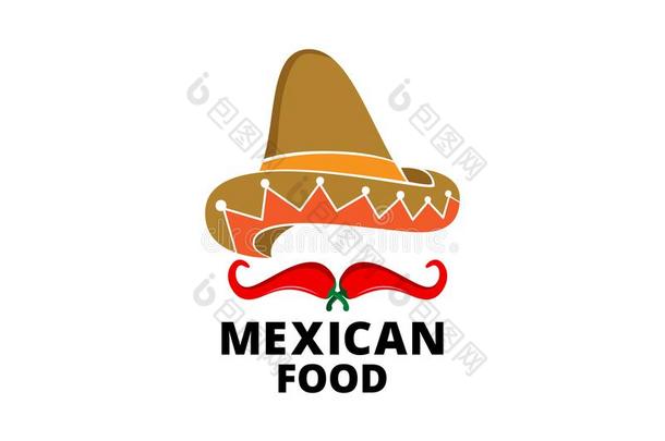 墨西哥人帽子红辣椒热的和辛辣的食物矢量标识设计吸气