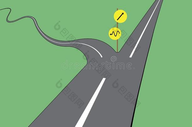 一两个道路沥青路和直的小路和弯曲的小路和diameter直径