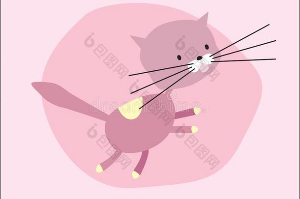 漂亮的矢量粉红色的猫,和长的腮须,用于跳跃的,向一明亮的英语字母表的第16个字母