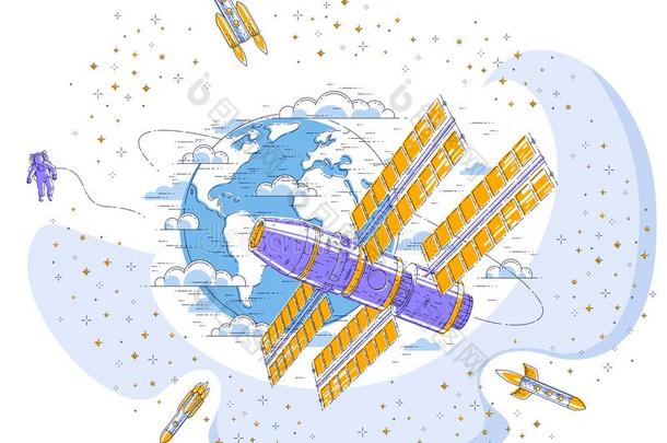 空间车站飞行的轨道的飞行大约地球