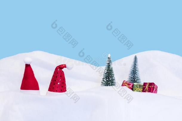 圣诞节帽子和冷杉-树和礼物采用指已提到的人雪