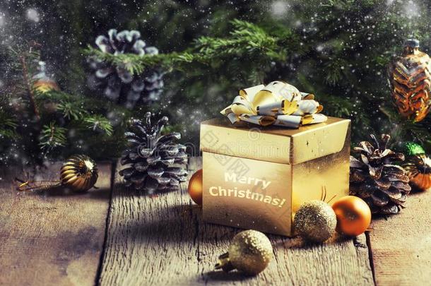 圣诞节或新的年金赠品盒,和节日的dec或ations一