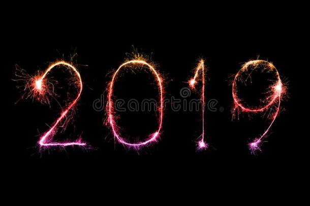 2019幸福的新的年和闪耀烟火
