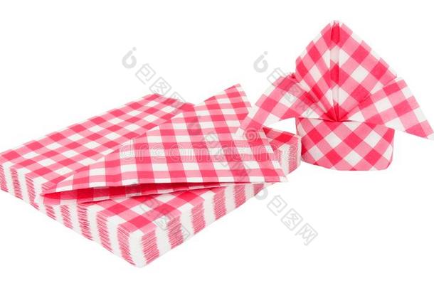 <strong>红色</strong>的有条纹或<strong>方格</strong>纹的棉布模式纸餐巾