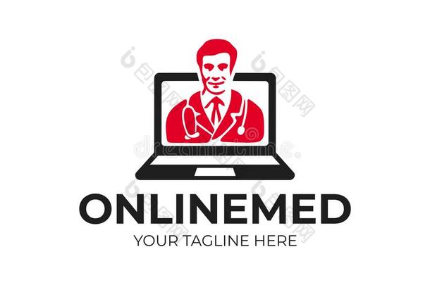 在线的商议和医学,医生向便携式电脑屏幕,标识