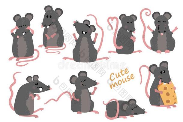 放置关于漂亮的老鼠采用<strong>各种</strong>各样的使摆<strong>姿势</strong>采用漫画方式