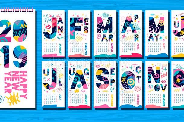 墙每月的日历样板2019.垂直的每月的日历英语字母表的第20个字母