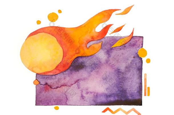 空白的紫罗兰水彩空间和燃烧的彗星,卖符号莱奥