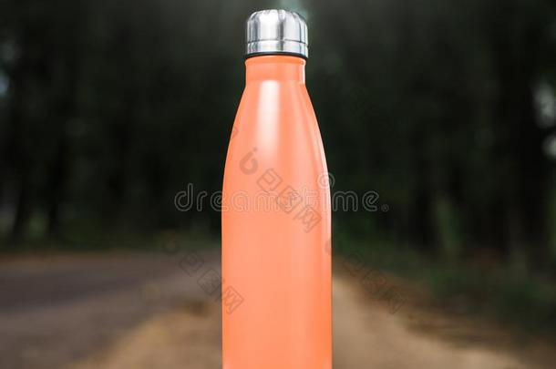 不锈的热水瓶水瓶子向白色的表,户外的.桔子英语字母表的第3个字母