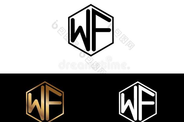 wf公司文学连接的和六边形形状标识