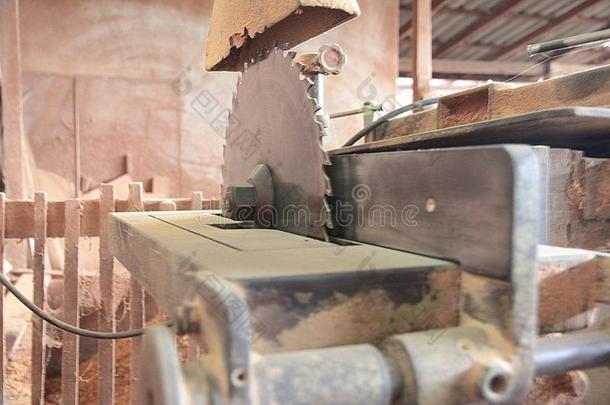 锋利的机器在木材磨坊工厂