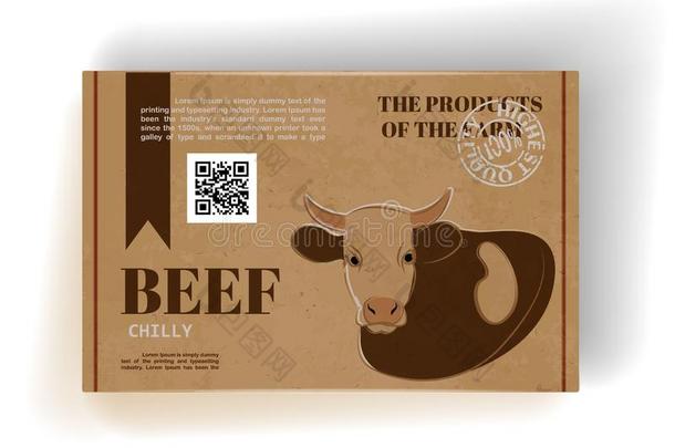 现实的卡<strong>纸板盒</strong>和牛肉肉.包装设计.
