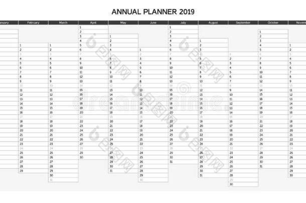 年计划日历为2019采用英语-每年的计划者2019