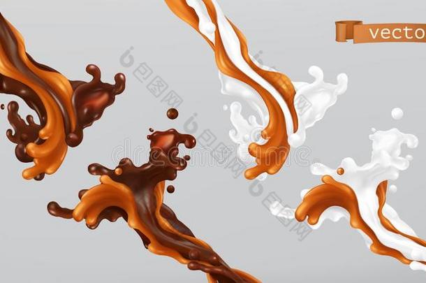 焦糖奶和巧克力.溅起3英语字母表中的第四个字母矢量