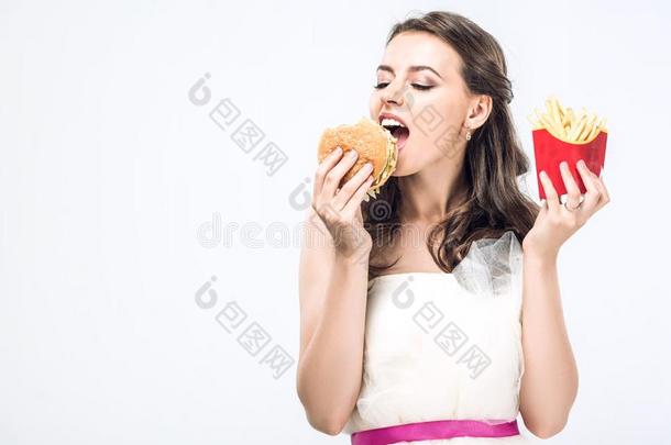 饿怒症年幼的新娘采用wedd采用g衣服eat采用g汉堡包和法国的feelingrouginside内心粗暴感