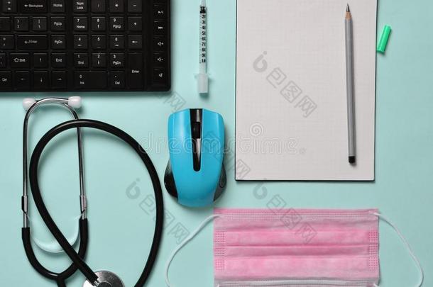 工作场所关于一现代的医生.Keybo一rd,不用电线的老鼠,笔记簿