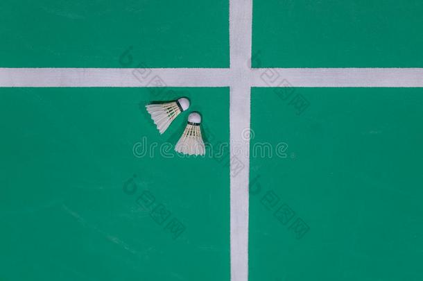 羽毛球羽毛球向绿色的法院