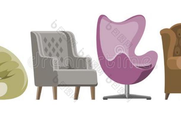 椅子矢量舒适的家具扶手椅和席位厚圆椅垫设计