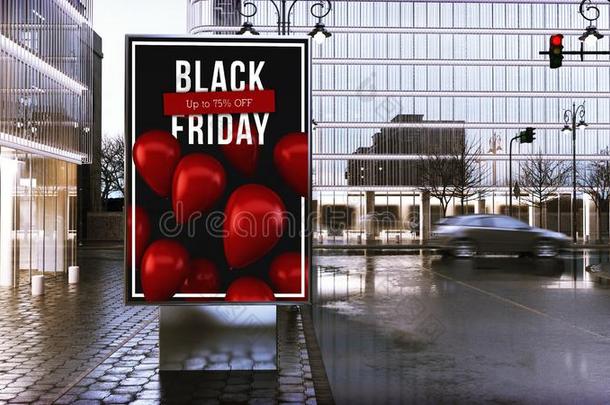 黑的星期五广告广告牌向城市在商业区