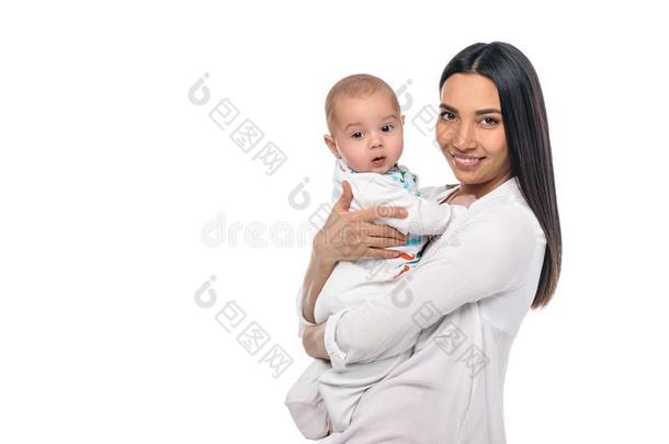 肖像关于<strong>欢乐</strong>的母亲和婴儿婴儿向手