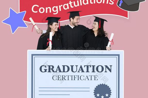 组关于毕业生采用盖和长袍和<strong>毕业证</strong>明书