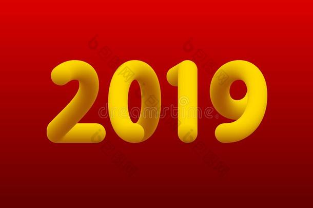 飞涨的数字黄色的轮廓关于2019新的年隔离的向红色的