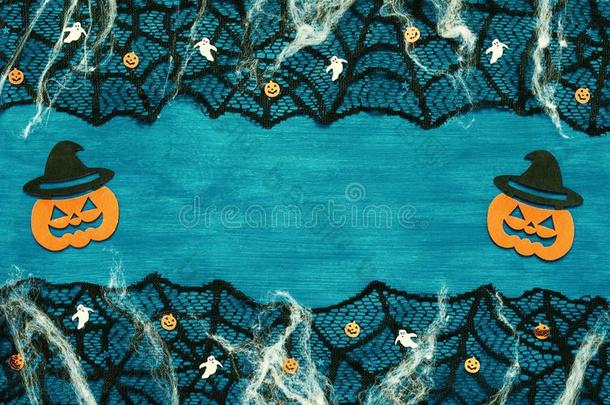 万圣节前夕背景-蜘蛛蜘蛛网蕾丝,微笑的千斤顶装饰