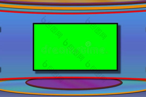 television电视机新闻工作室背景和绿色屏幕