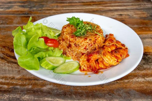 喝醉了的稻和海产食品,辛辣的食物ThaiAirwaysInternational泰航国际方式.