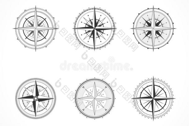 矢量放置关于酿酒的圆规或海的风玫瑰.收集