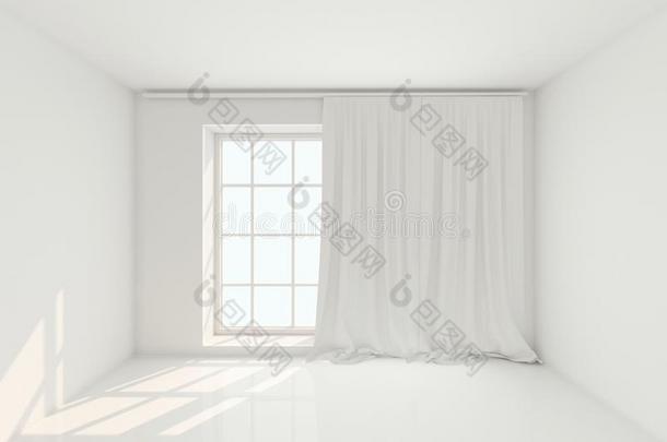 空的白色的房间和窗和帘.假雷达,样板.3英语字母表中的第四个字母