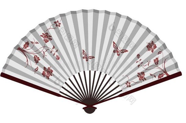 古代的传统的中国人扇子<strong>和花和蝴蝶</strong>