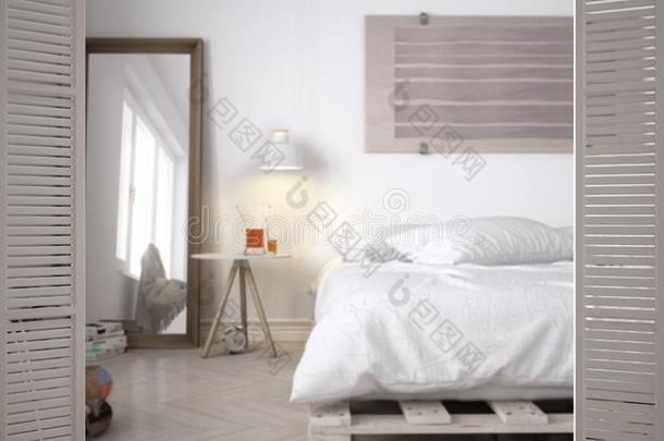 白色的可折叠的<strong>门开</strong>幕向现代的极简抽象艺术的卧室和斗