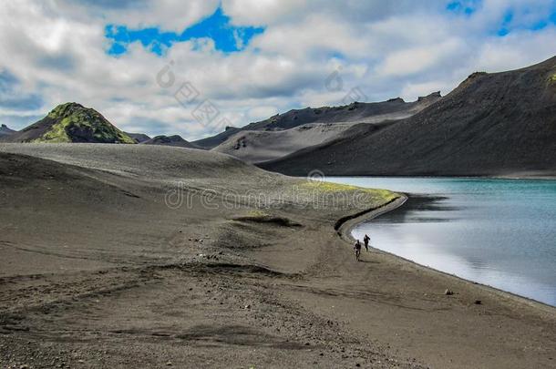 风景关于黑的火山的沙沙漠和highl和湖语<strong>言文字</strong>