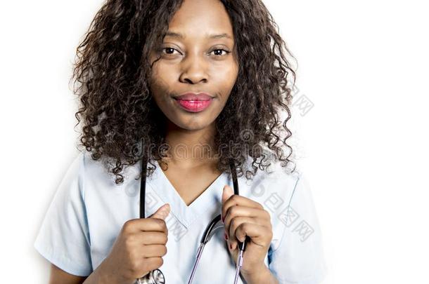 幸福的非洲的医学的住院实习医生医生向工作室白色的