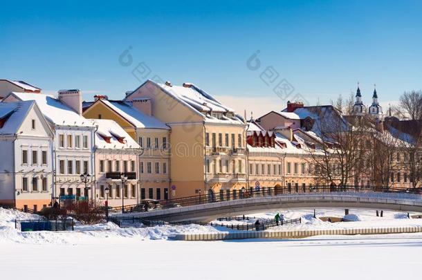 美丽的冬看法关于指已提到的人老的城镇.明斯克.白俄罗斯