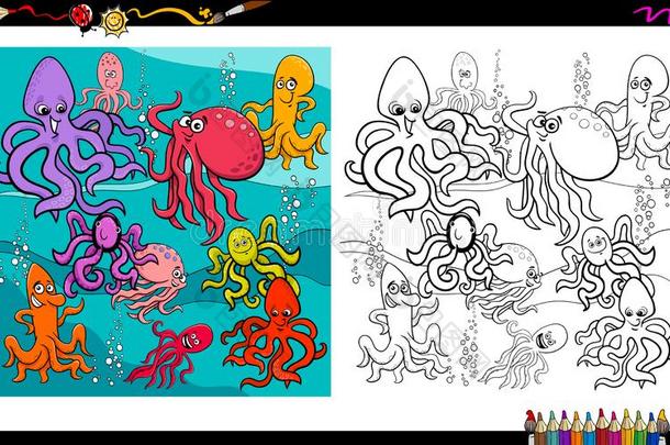 章鱼动物字符色彩书