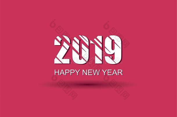 2019幸福的新的年粉红色的背景准备好的向是用过的采用海报,