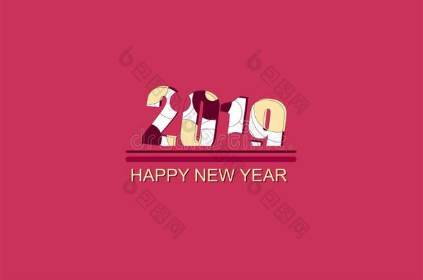 2019幸福的新的年红色的背景准备好的向是用过的采用海报,英语字母表的第5个字母