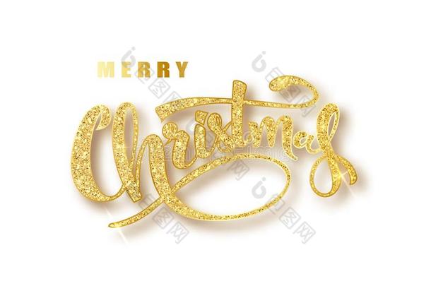 愉快的圣诞节卡片和<strong>金色</strong>的闪烁<strong>字体</strong>.手疲惫的英语字母表的第20个字母